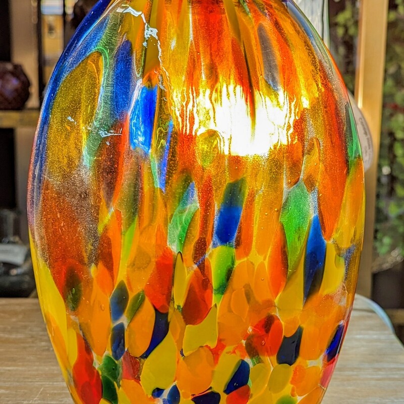 Flat Glass Multicolored Vase
Yellow Blue Orange Green Size: 6.5 x 11H