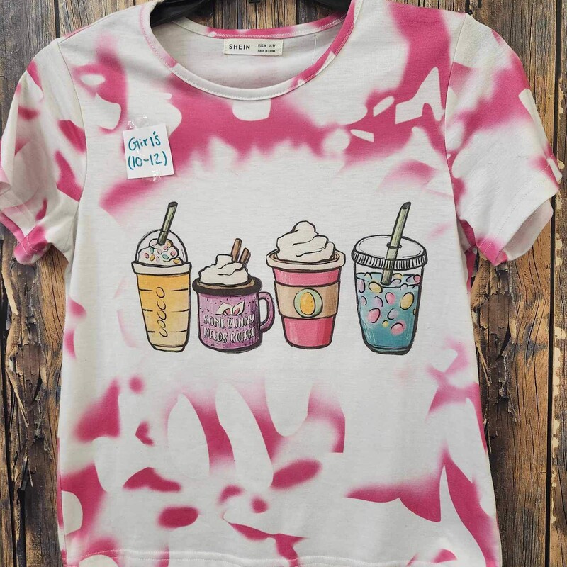 Tye Dye Coffee Tshirt, Pink/whi, Size: 10/12