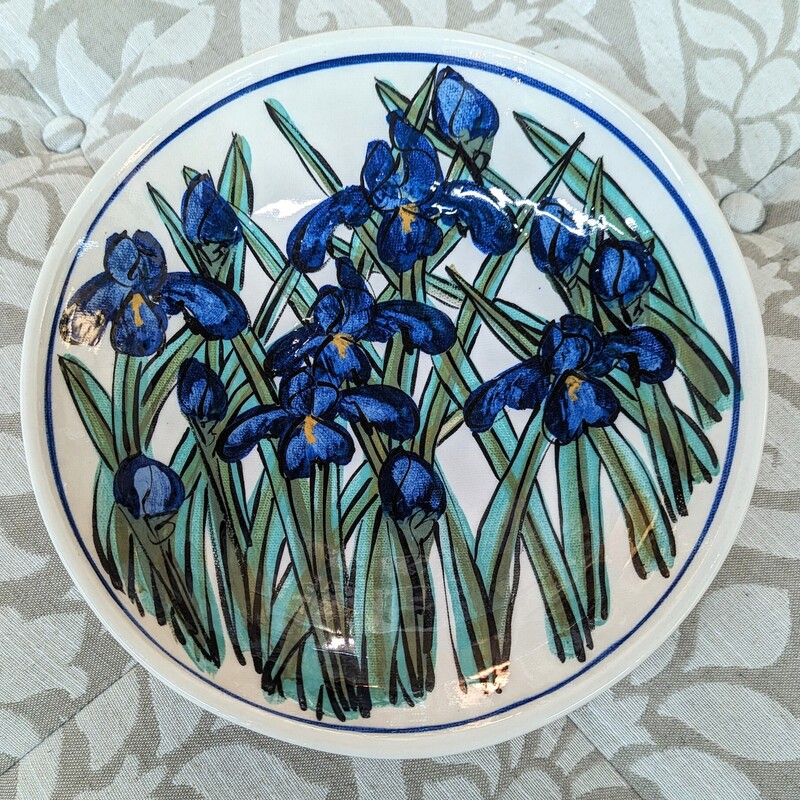 Wild Iris Serving Bowl
White, Green and Blue
Size: 9.5x3H