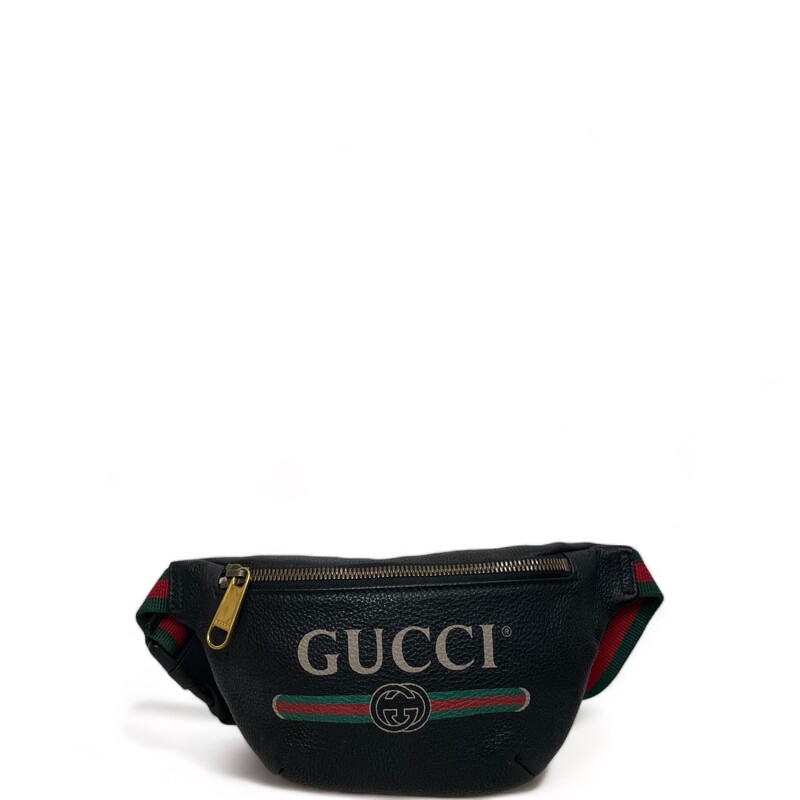Gucci Logo Fanny Pack Black

Size: Small
Code:527792 204991
Dimensions:
Measures approx 5.5 W x 5 H x 1.75 D

Black grained calf leather exterior with red web strap and gold-tone hardware and textile lining
Made in Italy
Front zipper closure
One main compartment
Adjustable waist strap