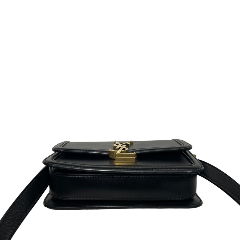 Saint Laurent  Solferino, Black
Type of Material: Calfskin
Color: Black
Lining: Black Leather
Pockets: One Interior
Hardware: Gold Tone
Closure: Push Lock
Origin: Italy
Year: 2020
Style Code: 634306
Dimensions:Width (at base): 9
Height: 7.5
Depth: 2
Shoulder Strap Drop: Adjustable, 18