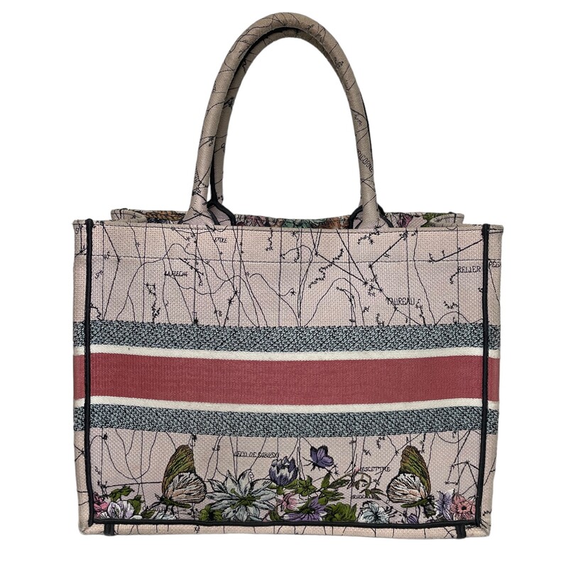 DIOR SOGO YOKOHAMA LIMITED EDITION 2021<br />
The Dior Book Tote, a limited edition model from the Sogo Yokohama store, features a pink body embroidered with artist Pietro Ruffo's Dior Constellation motif. To produce a lovely painting-like appearance, the cryptic constellation design is layered with colorful floral embroidery.<br />
Size: Medium<br />
Dimensions: 14 x 11 x 6.5 inches<br />
Code: 50-MA-0291