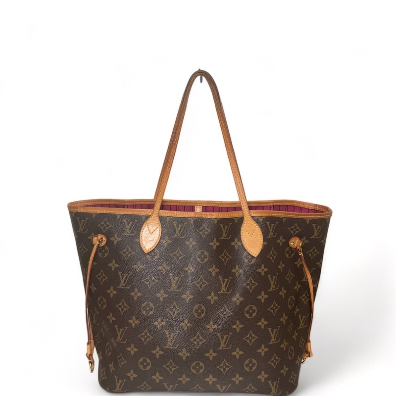 Louis Vuitton Neverfull, Size: MM
Ebene canvas with natural cowhide trim, it is roomy but not bulky, with side laces that cinch for a sleek allure or loosen for a casual look. Slim, comfortable handles slip easily over the shoulder or arm. Lined in colorful textile, it features a removable pouch which can be used as a clutch or an extra pocket.
Raspberry interior
Date Code: SD1077
Dimnesions: 12.6 x 11.4 x 6.7 inches
(length x Height x Width)