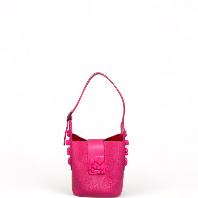 Louboutin Pink Bucket,
Inspired by Christian Louboutin's passion for jewels and crowns, this calfskin-leather bucket bag possesses sleek lines and timeless elegance.
Dimensions: W x 6 1/2H x 4 1/2D.