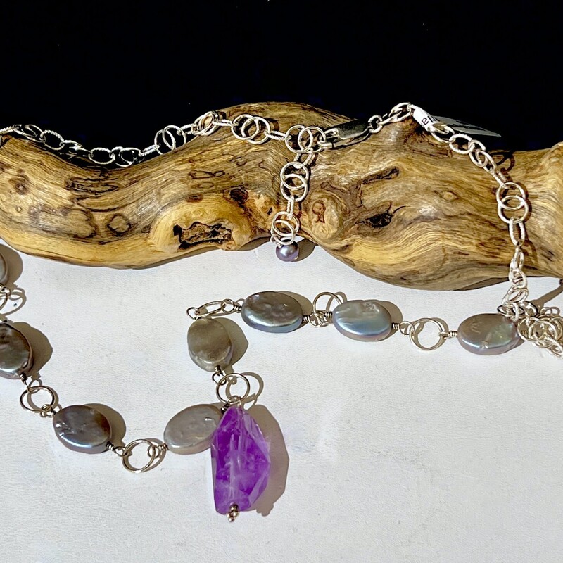 Sterling pearl &amethyst necklace