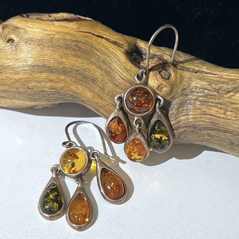 Sterling amber drop earrings