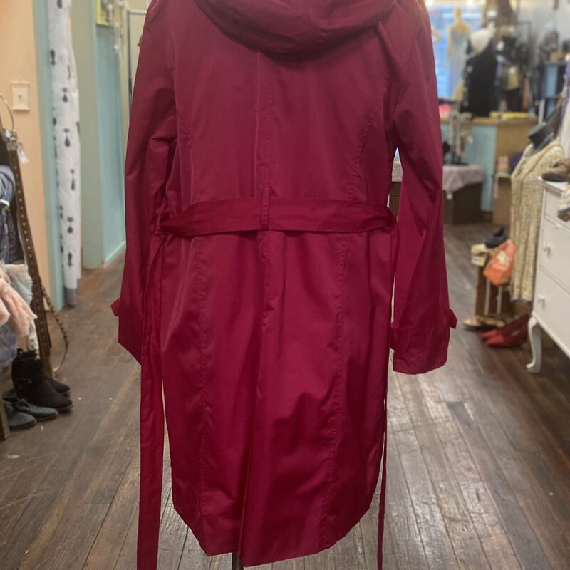 This trench style jacket from Chicos is a beautiful vibrant color for spring!!!!
button up, belted, side pockets, hooded

Chicos, Pink, Size: 2(l)