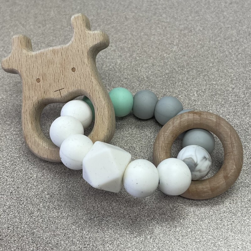 Wooden Silicon Teething Ring, Multi, Size: Pre-owned
