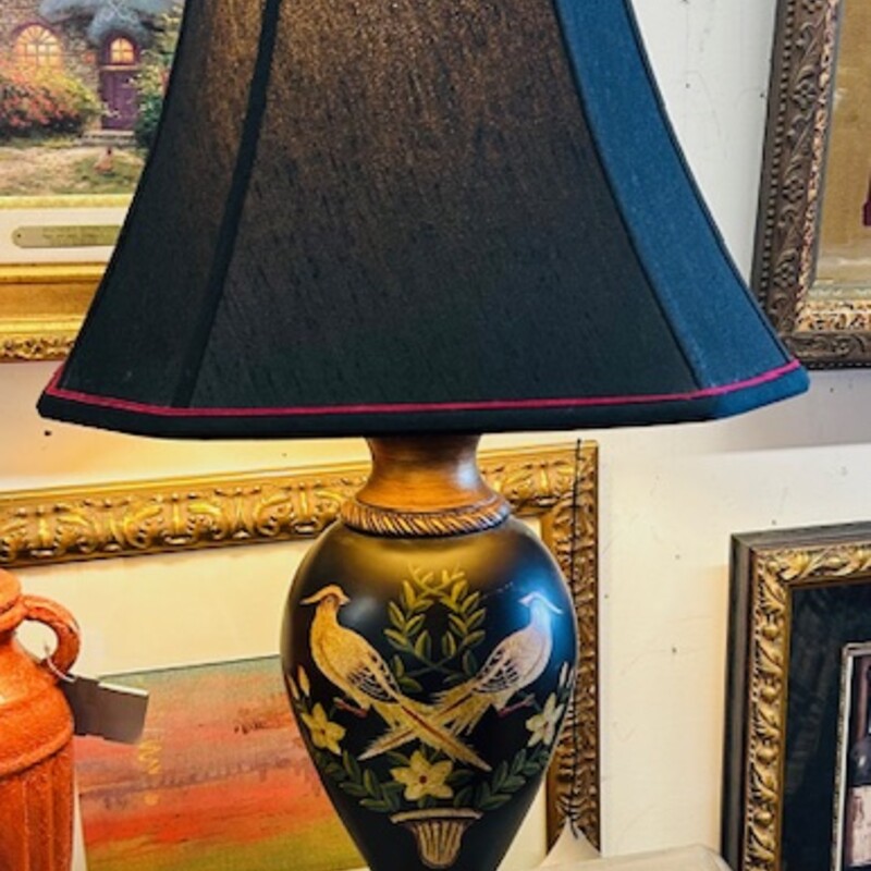 Ornate Bird Painted Lamp
Black Gold Green Yellow Size: 16 x 30H