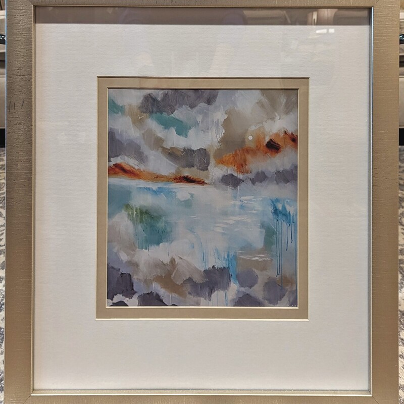 Paragon Modern Abstract
Teal Orange Tan Gray in Gold Silver Frame
Size: 24x24
As Is-Small Blemish on Frame