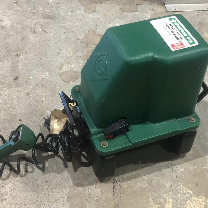 Greenlee Model 975 Hydraulic Power Pump, 120 VAC, 1/2-HP. A Power Pump Designed for 2 in. Capacity Benders or Other Single-acting Ram Cutting Tools. It Provides a Hydraulic Power with a Maximum Pressure Rating of 10,000 PSI and 120 VAC Voltage Rating. Used for One Job Only. Excellent Condition. $999.99