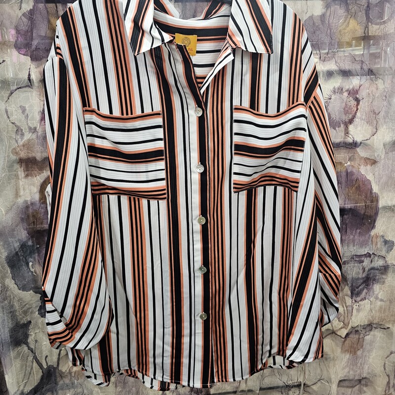 Brand new with tags, blouse done in white with orange and black striping