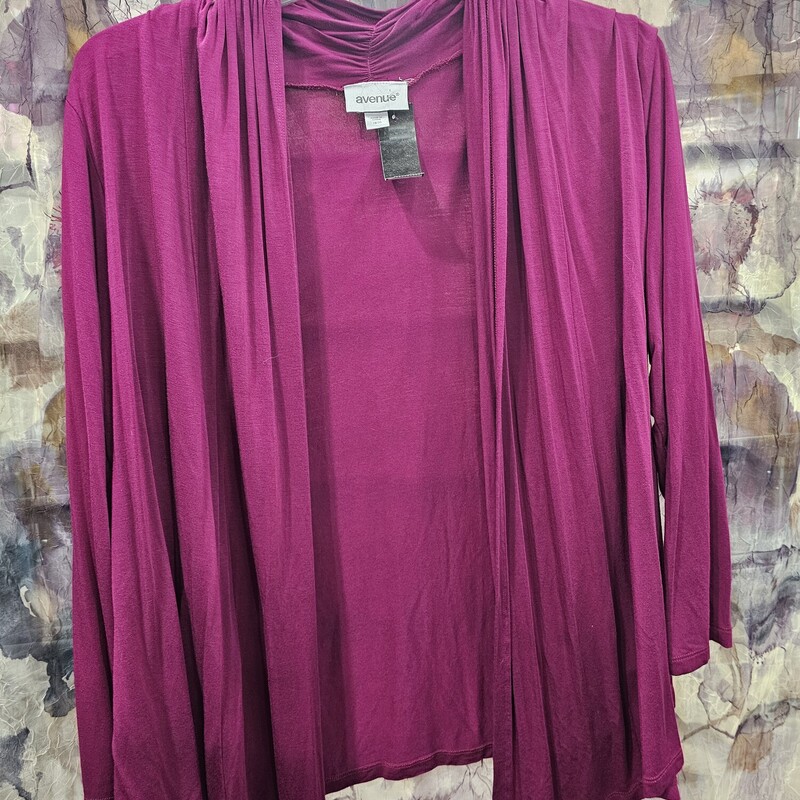 Magenta pink long sleeve light weight cardigan style topper in a knit material