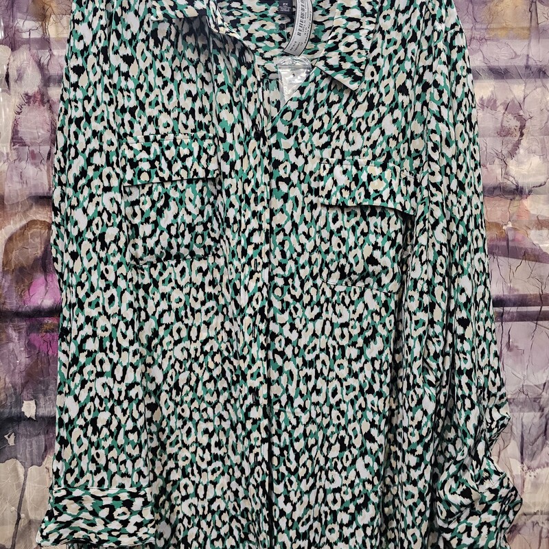 White green black and beige blouse that is brand new with tags.