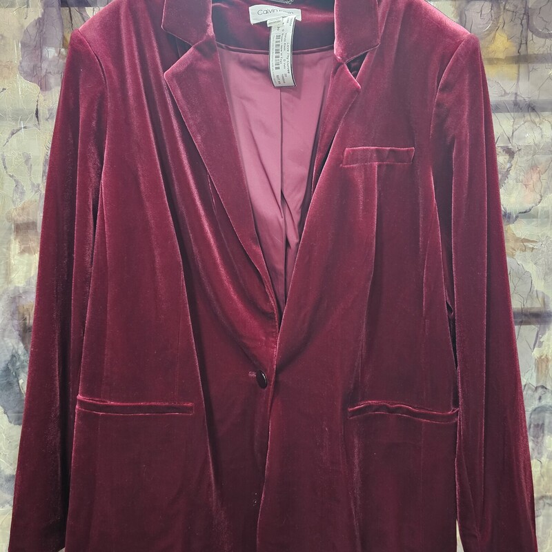 Brand new with tags and retails for $139! This blazer is done in a beautiful burgandy velveteen.