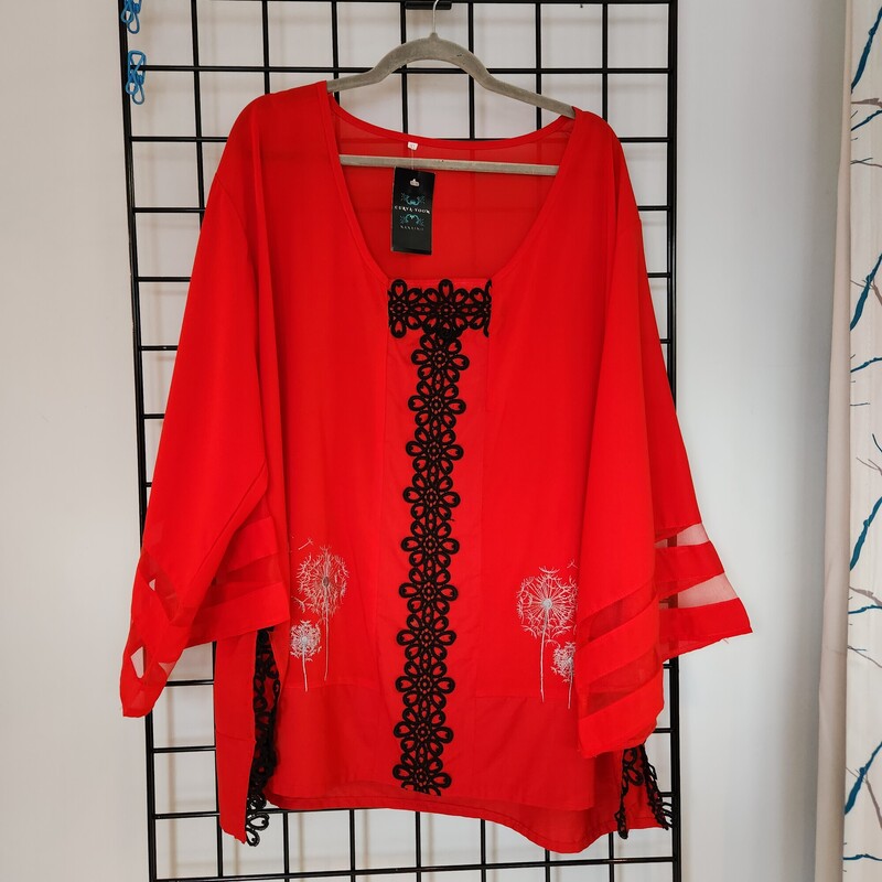 Blouse, Red, Size: 4X