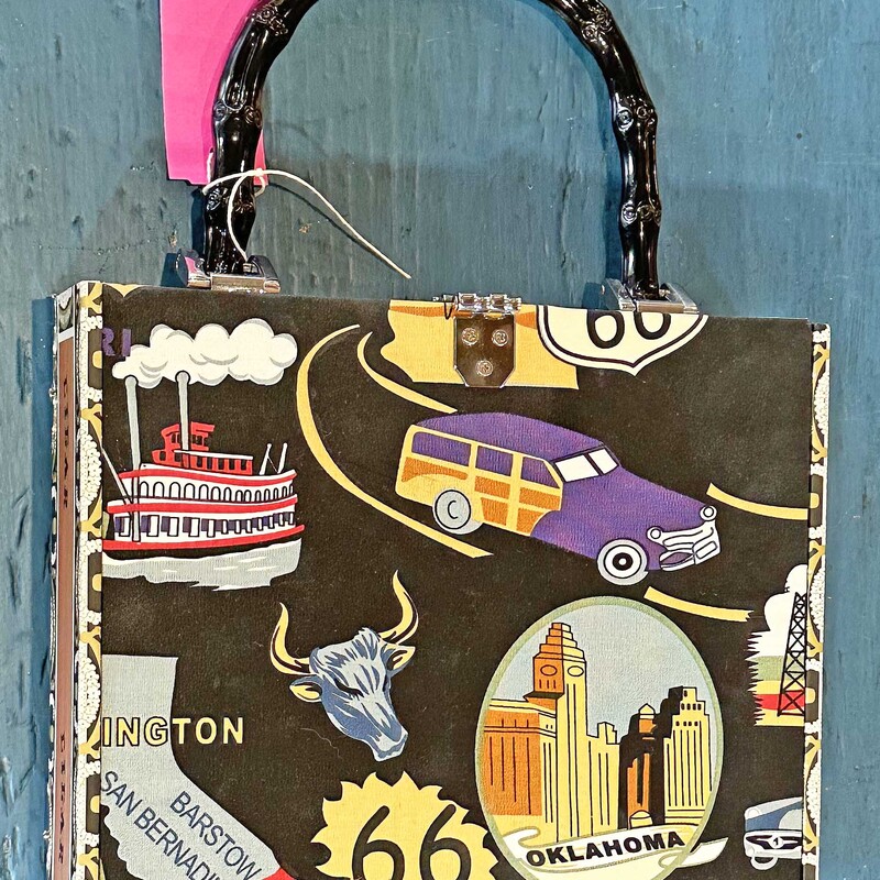 Route 66 Cigar Box Purse
9.2 In Wide x 12 In Tall (w/Handle) x 2 In.