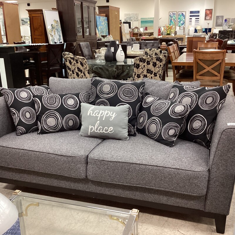 Gray Sofa W/ Pillows, Gray, Blk
75 in w