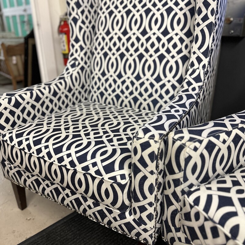 Charlton Home Wide WingBack, Navy/White Print<br />
Original Price$459 on Wayfir , Now $290.00<br />
These chairs are in Great Condition !<br />
Disclosure:There are a few scratches on the legs<br />
<br />
Delivery within the area of Plymouth,WI is available for a fee:-)<br />
<br />
All Sales Are Final<br />
<br />
Please pickup within 7 days of purchase<br />
<br />
Thank You <3