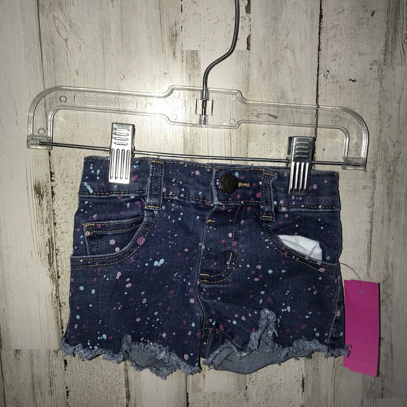 2T Denim Splatter Shorts, Blue, Size: Girl 2T