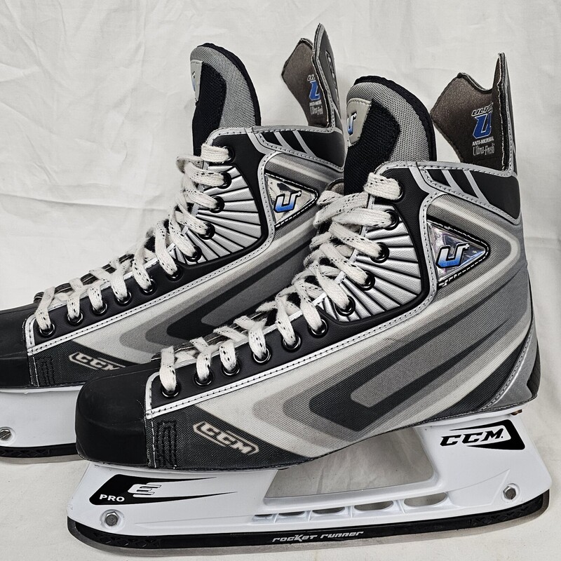 Like New CCM U+Pro Hockey Skates with Rocket Runner, Skate Size: 10.5 = Shoe Size 12