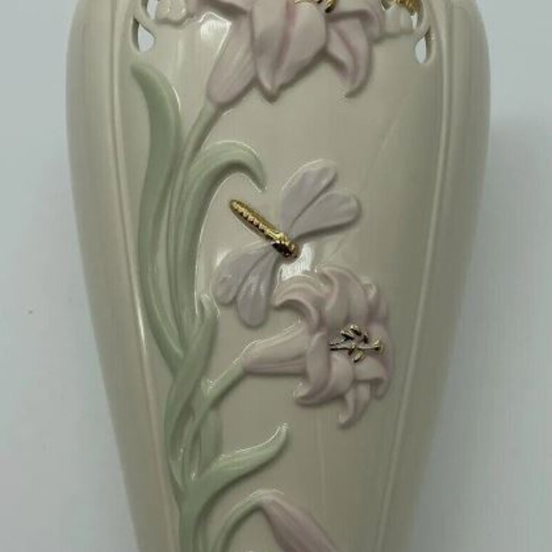 Lenox Lily Dragonfly Vase
Cream Pink Green
Size: 5.5x9H