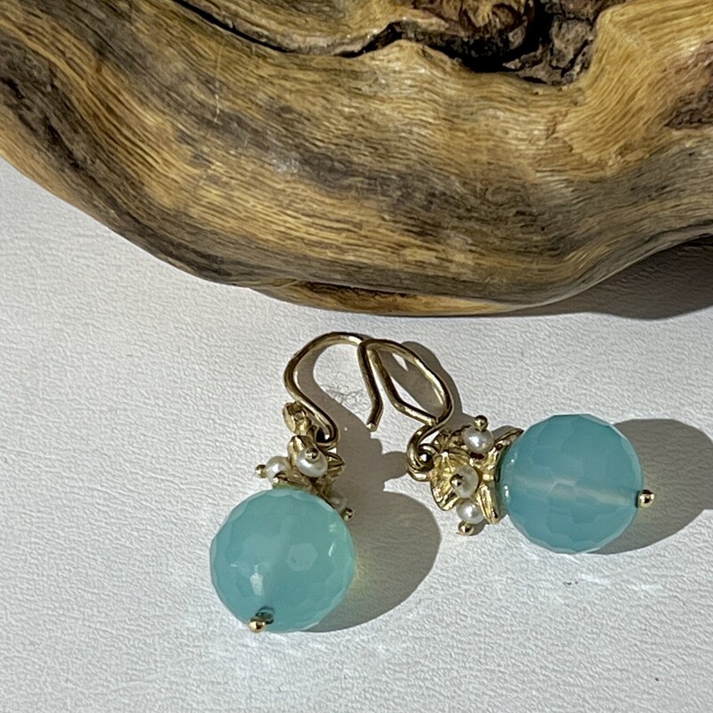 14k blue stone drop earrings