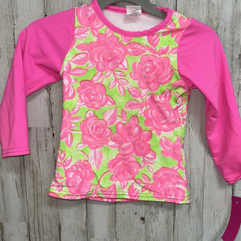 2T Pink Floral Swim Top, Pink, Size: Girl 2T