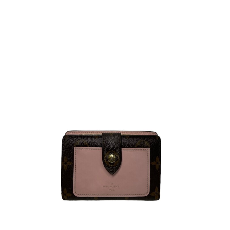 Louis Vuitton Juliette Rose<br />
<br />
Size: OS<br />
<br />
Dimensions:<br />
Base length: 5.25 in<br />
Height: 3.50 in<br />
Width: 1.00 in<br />
<br />
<br />
This is an authentic LOUIS VUITTON Monogram Juliette Wallet in Rose Ballerine. This stylish medium-sized wallet is crafted of Louis Vuitton monogram on toile canvas. The wallet features a polished gold LV logo snap closure on the facing flap that opens to a pink cross-grain leather interior with card slots, pockets, a billfold, and a zipper compartment.