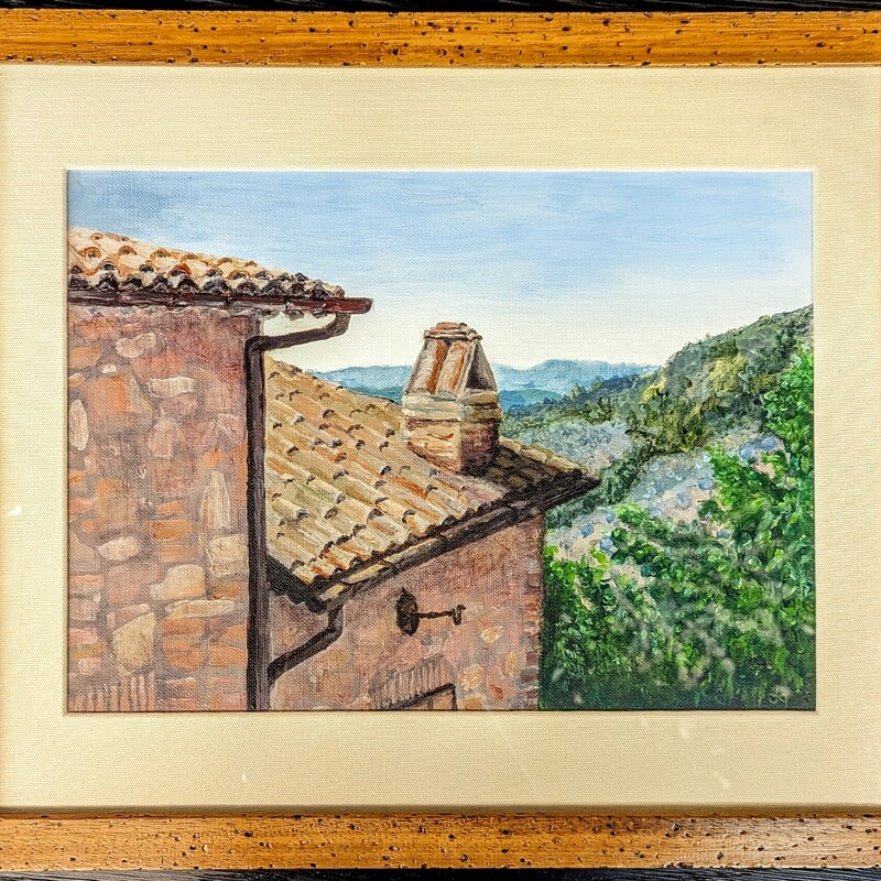 Rooftop View Painting
Brown Green Blue
Size: 18.5 x 15.5H