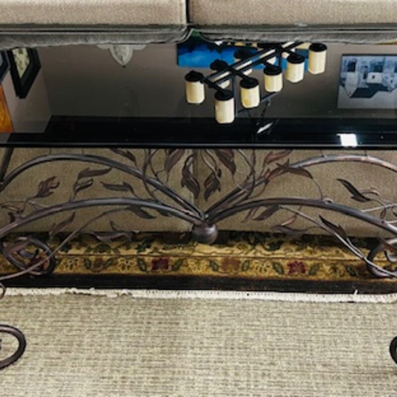 Glass Top Iron Leaf Sofa Table
Black Brown Size: 50 x 18 x 28.5H
Beveled glass top