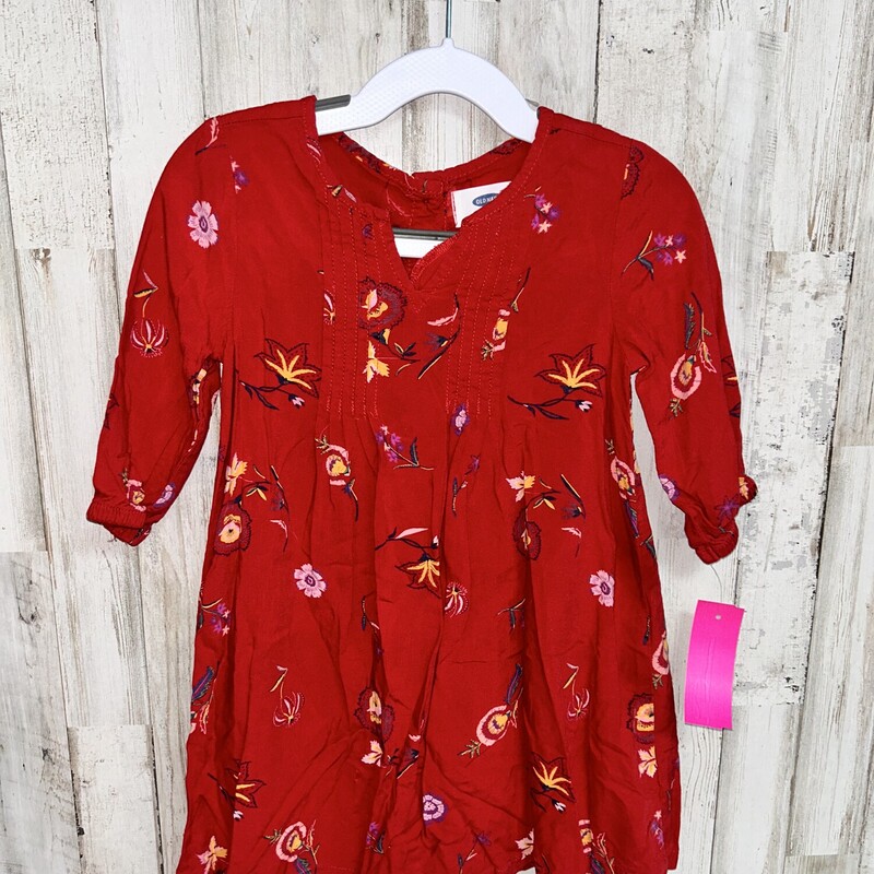 4T Red Floral Print Dress, Red, Size: Girl 4T