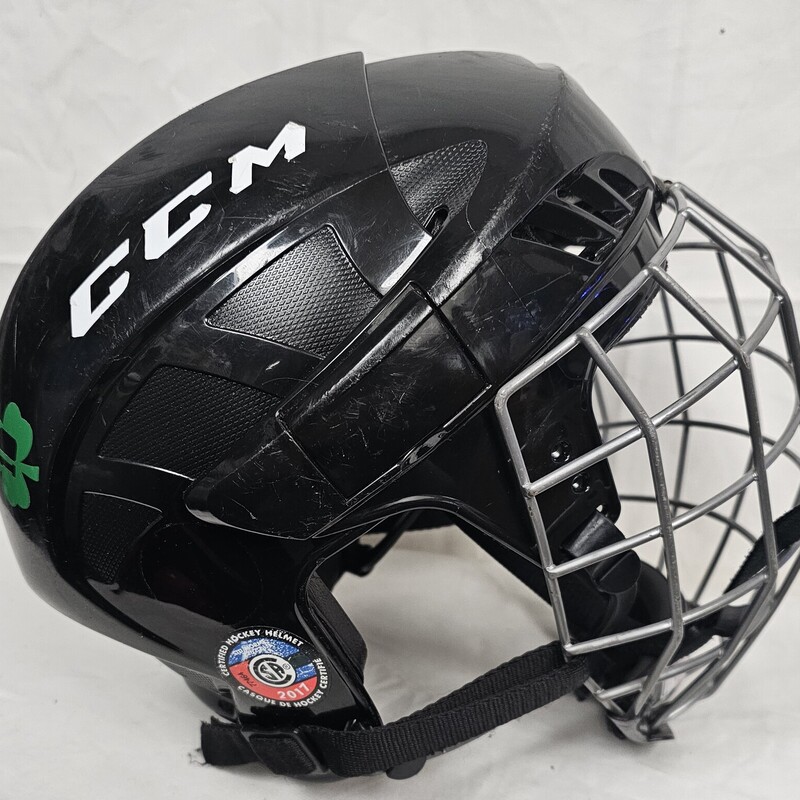 Pre-owned CCM FitLite FL40 Hockey Helmet Combo, Black, Size: Large.  Certified through Sept 2024