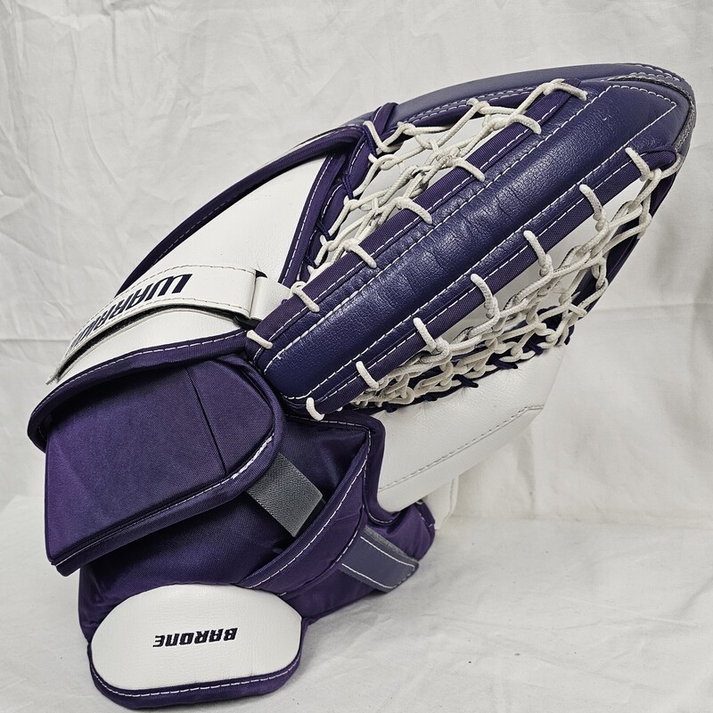 Pre-owned in Great Shape! Warrior Ritual G6.1 Pro+ Senior Goalie Catch Glove, Regular Hand (glove goes on the left hand) White & Purple.  MSRP $469.95!