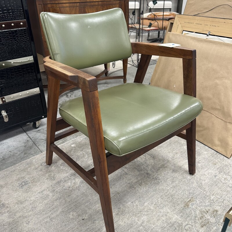 Mid Century Modern Greyson Walnut Arm Chair, Green Cushion.... A Heavy and Quality Piece of Furniture.