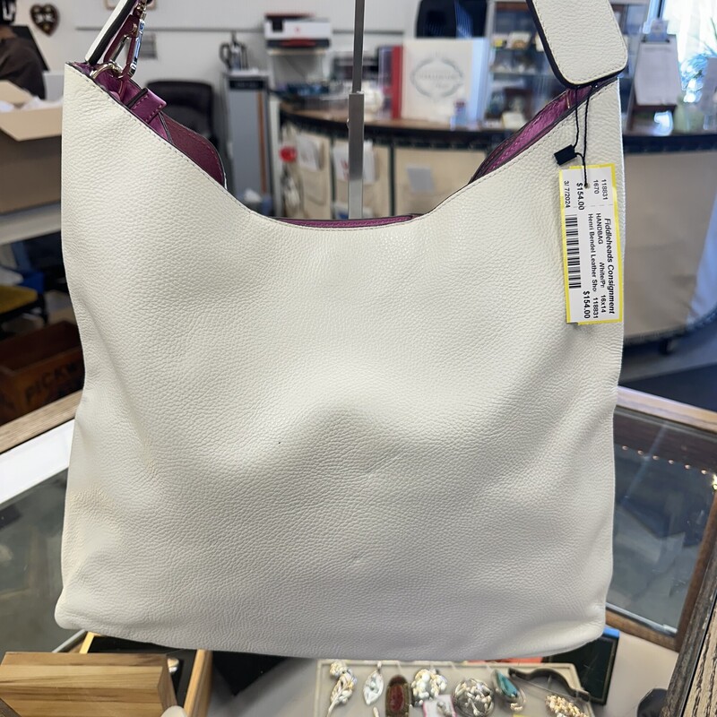 Henri Bendel Leather Shoulder Bag, White/Pink
Size: 16x14
