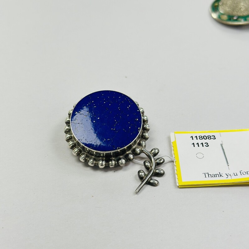 Signed Sterling Silver 925 Lapis Pin/Pendant, Made in Mexico<br />
Size: 2in