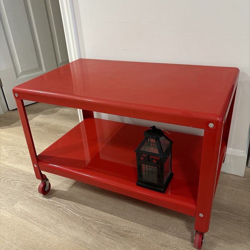 Ikea Red Metal Table With Shelf On Casters
Red
Size: 27W X 16D x 19H In