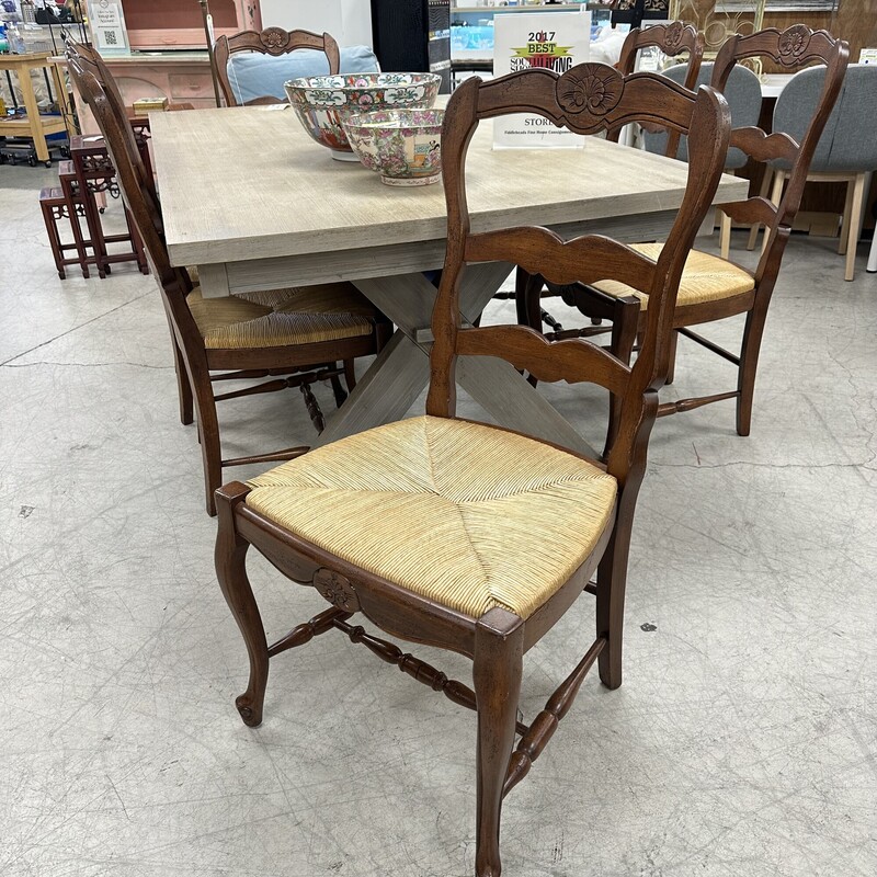 French Country Set 6 Ladderback Chairs, Rush Seats