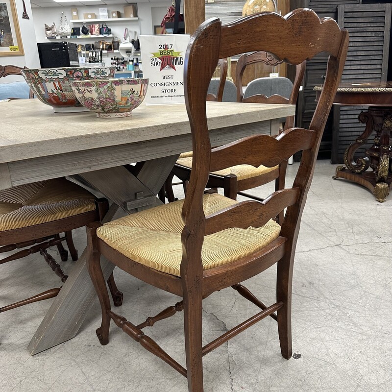 French Country Set 6 Ladderback Chairs, Rush Seats