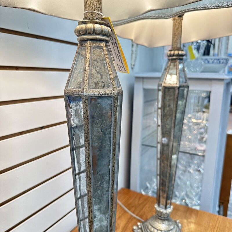 Two Mirrored Lamps, Shades Included<br />
Size: 36in