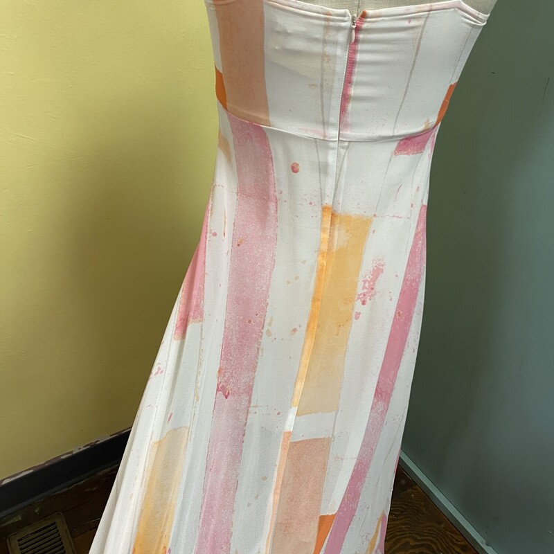 this dress is definitely a unique find!!!<br />
adjustable spaghetti straps<br />
zip up the back<br />
tshirt style mid length<br />
long flowy maxi strips<br />
great patterns<br />
<br />
Cato, Pink, Size: 4