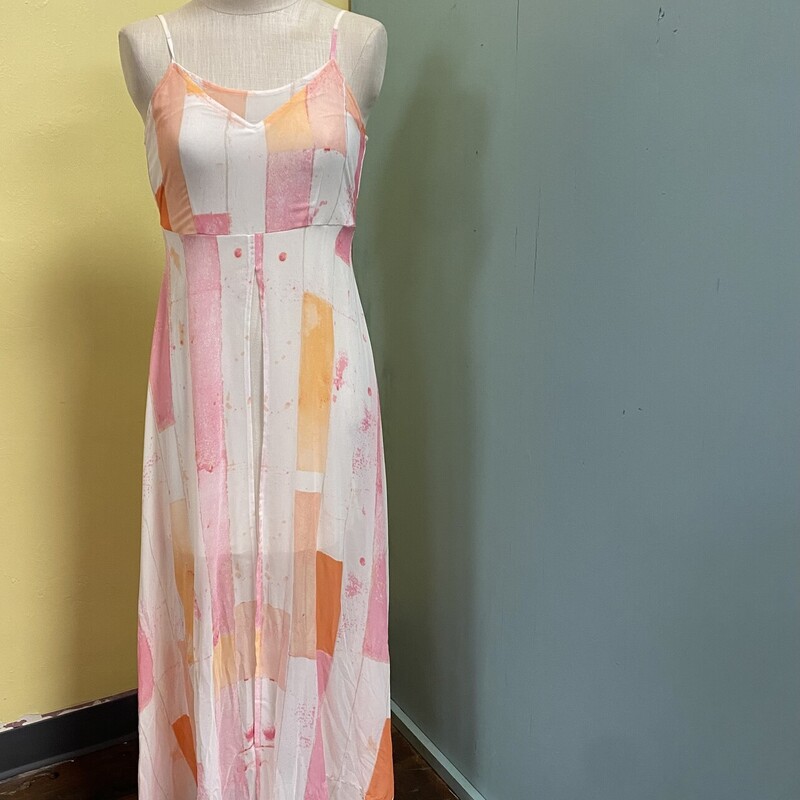this dress is definitely a unique find!!!
adjustable spaghetti straps
zip up the back
tshirt style mid length
long flowy maxi strips
great patterns

Cato, Pink, Size: 4