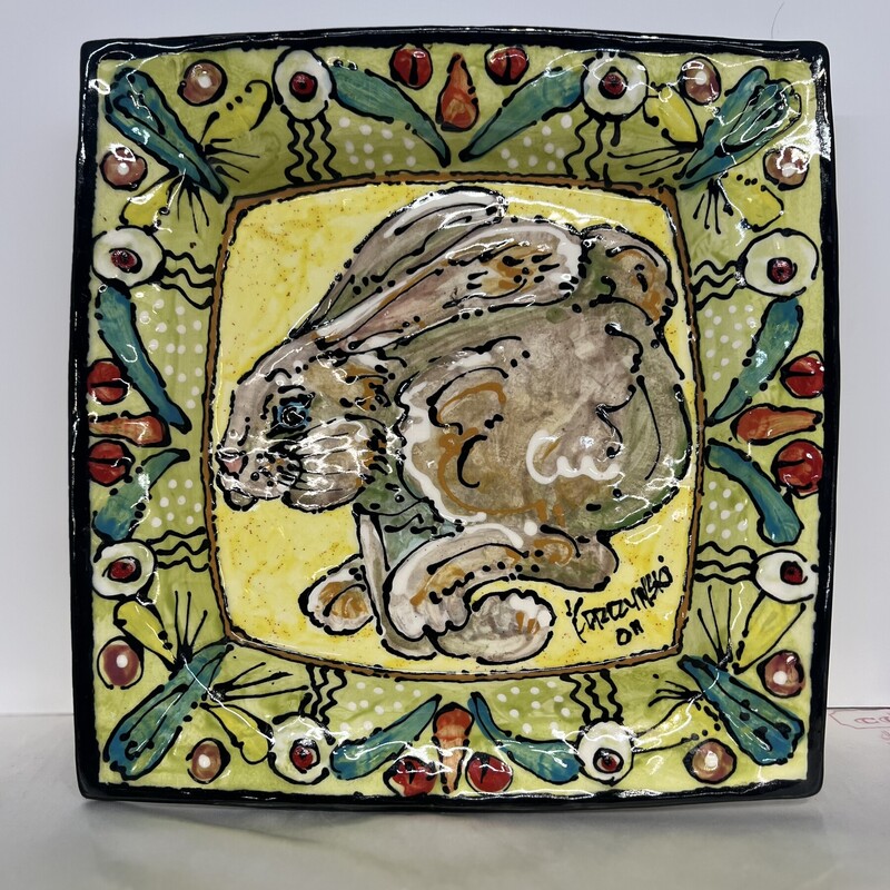 Ron Korczynski Artisan Bunny Pottery Plate
Retails at $275
Multicolored
Size: 11 x 11.5W