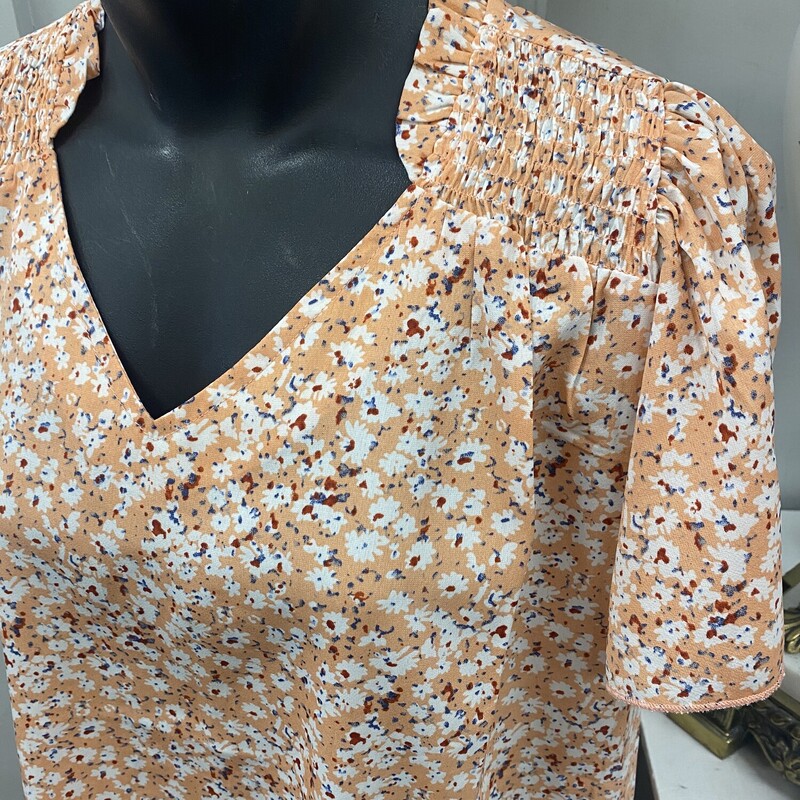 new with tags
gorgeous peach with flowers througout
flowy sleeve, v neck
ruffle neck at the back
loose fit

Hailey And Co, Orange, Size: S