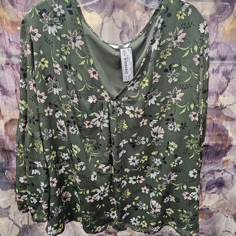 Super cute blouse for spring. Olive green with floral print.