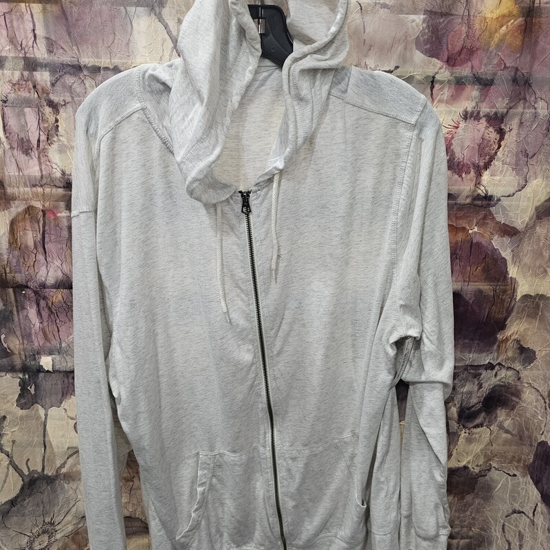 Zip up style hoodie in a light weight soft white and grey mix