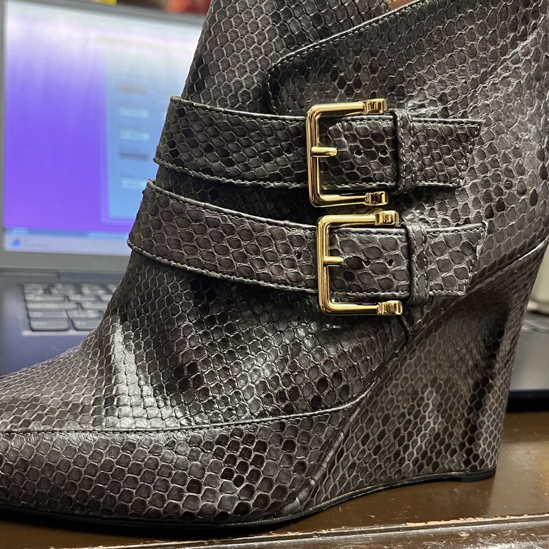 Very Gently Worn Grey Python Ankle Boots, Grey, Size: 7