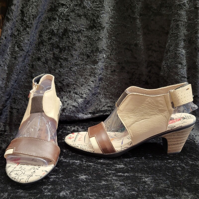 Excellent preloved condition Leather Velcro Sandals, Beige & Brown, Size: 7