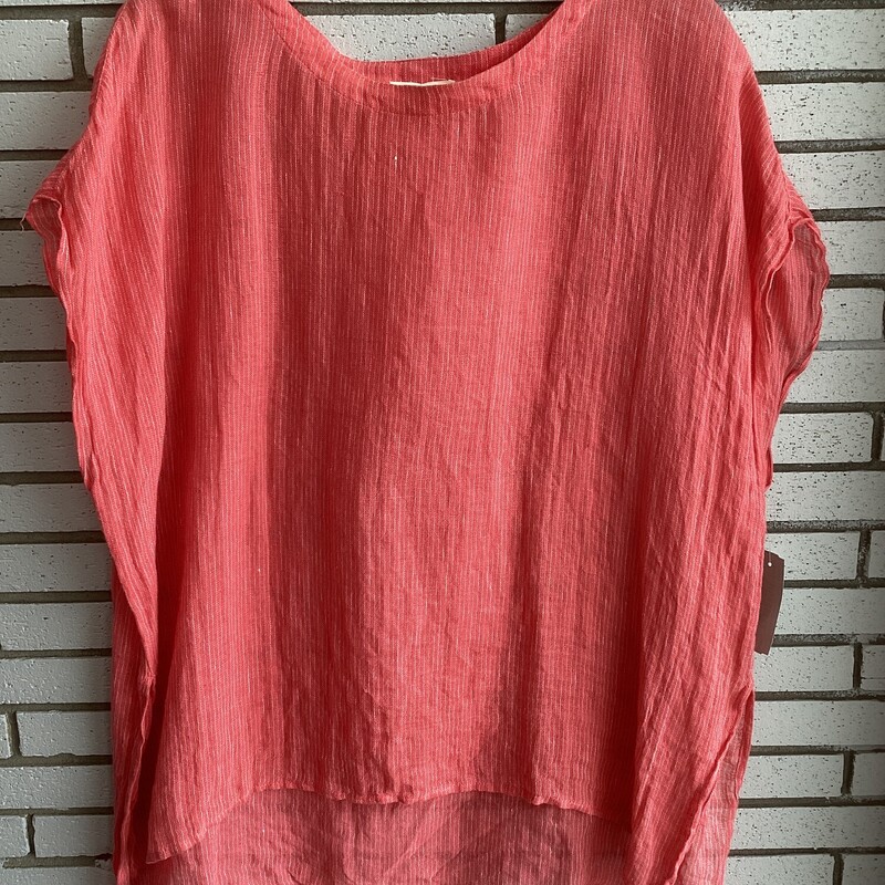 Ss Linen Top, Coral, Size: Small